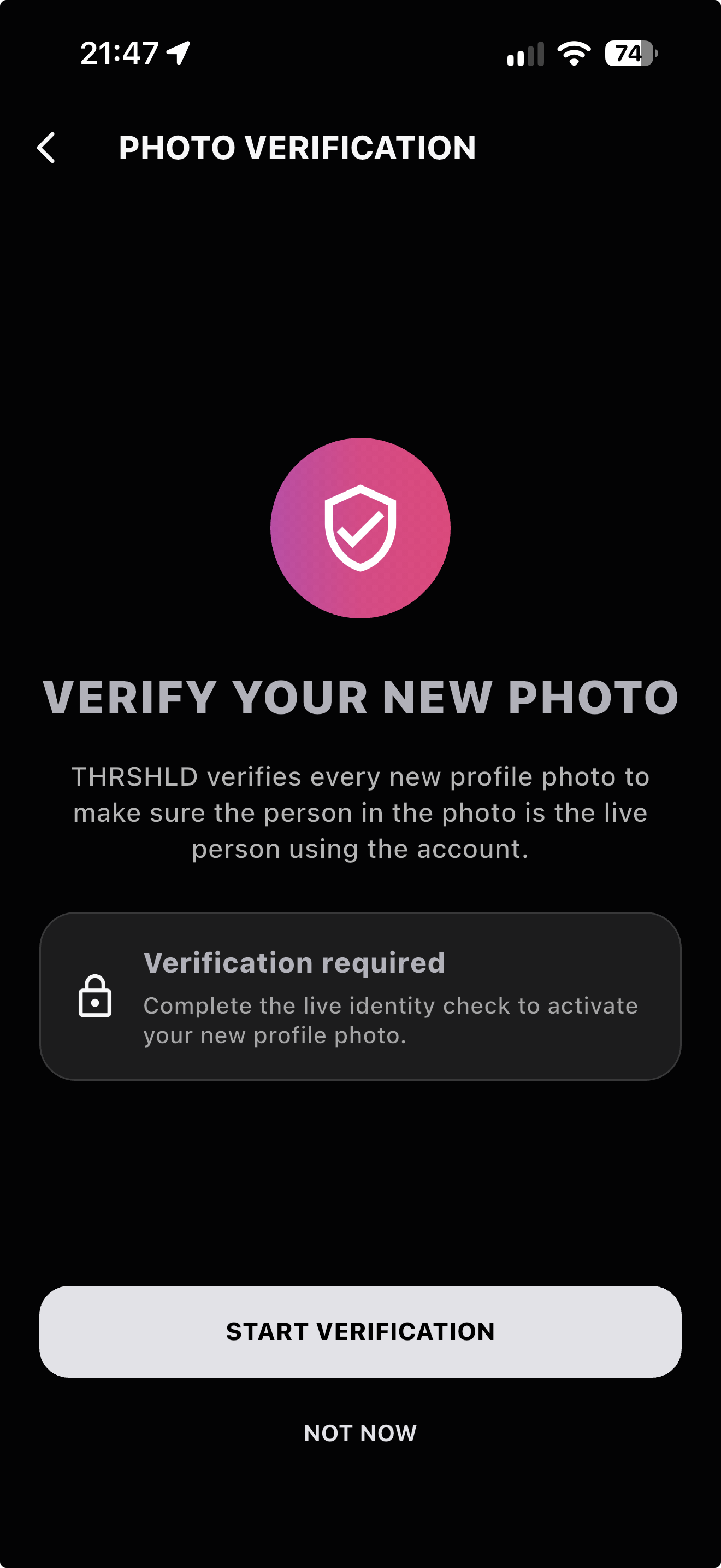 THRSHLD photo verification screen