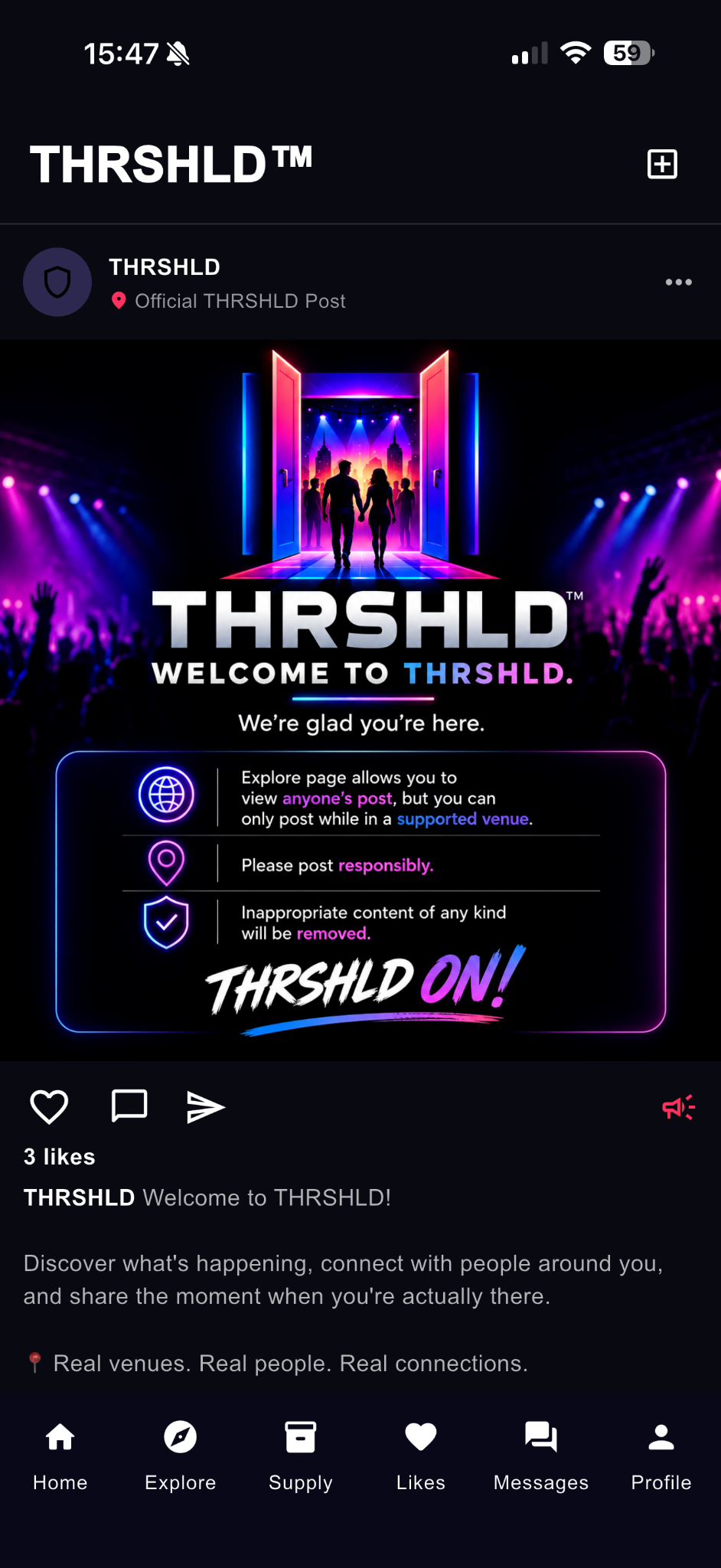 THRSHLD Explore screen