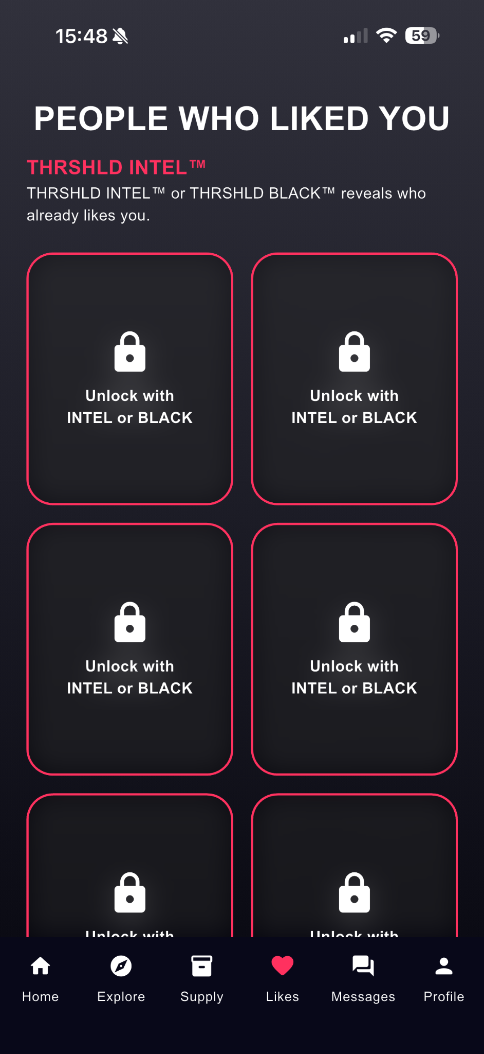 THRSHLD Intel Likes screen