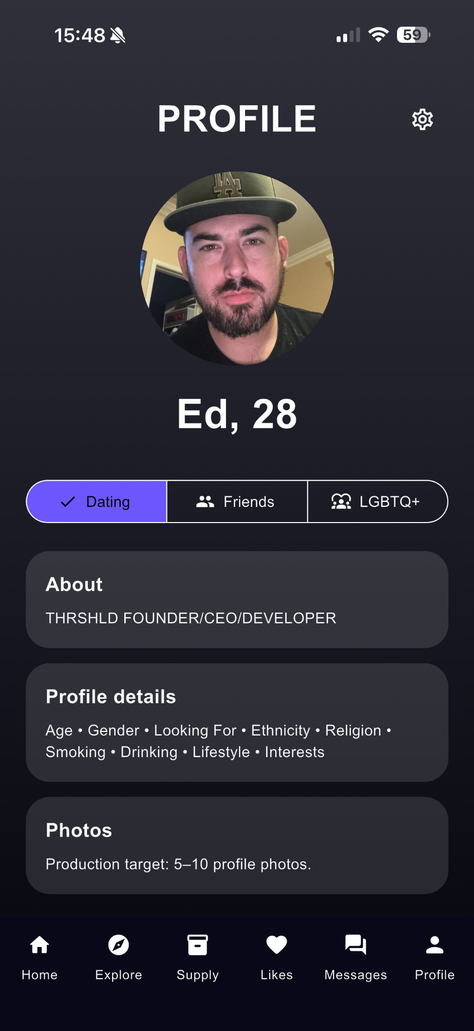 THRSHLD profile screen