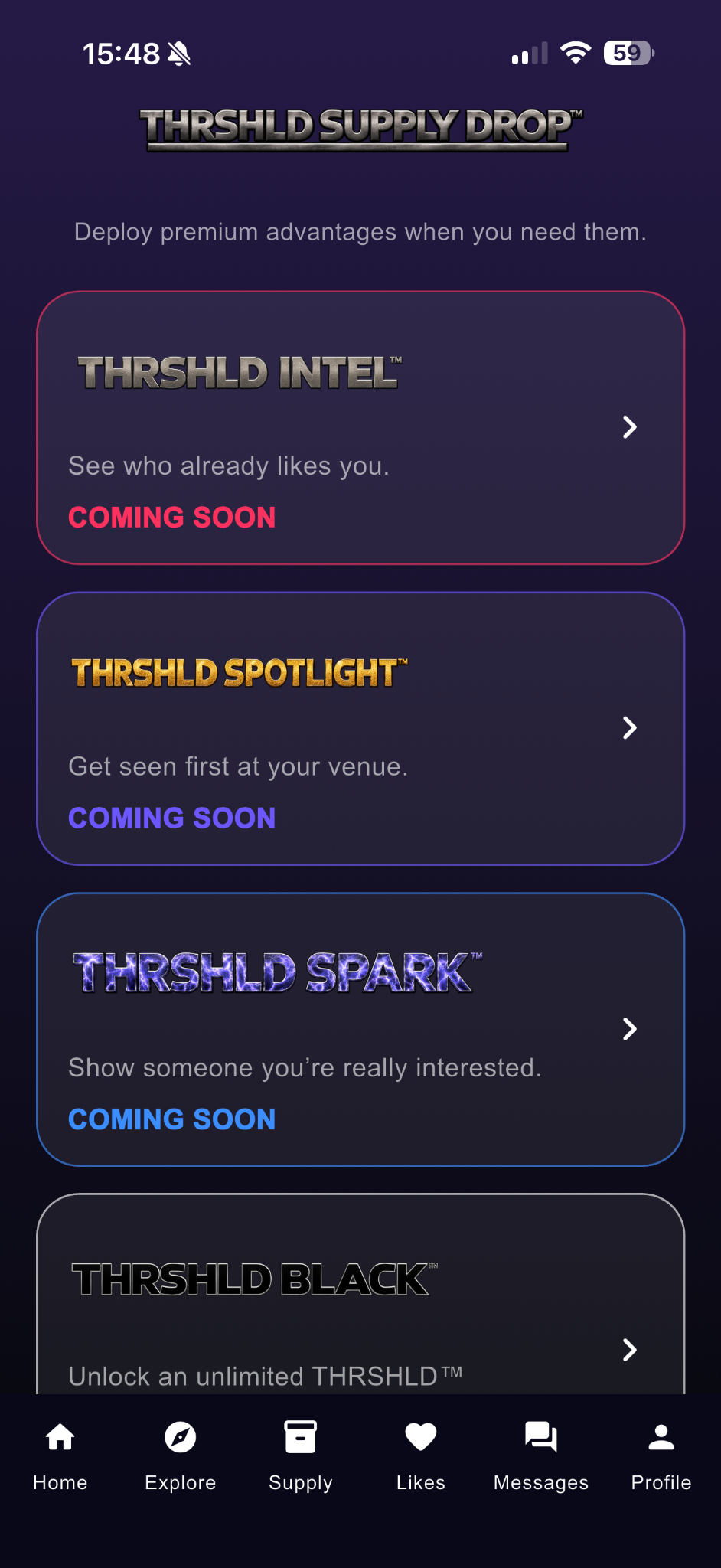 THRSHLD Supply Drop screen